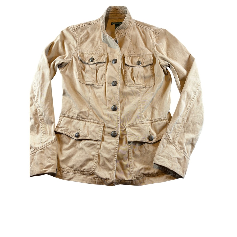 Lauren Ralph Lauren Khaki Cotton Utility Field Jacket Tan XS 1353